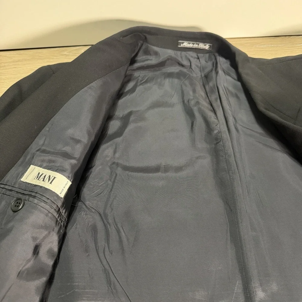 VTG Giorgio Armani Mani 44L Black Made In Italy Blazer Jacket Sport Coat Wool